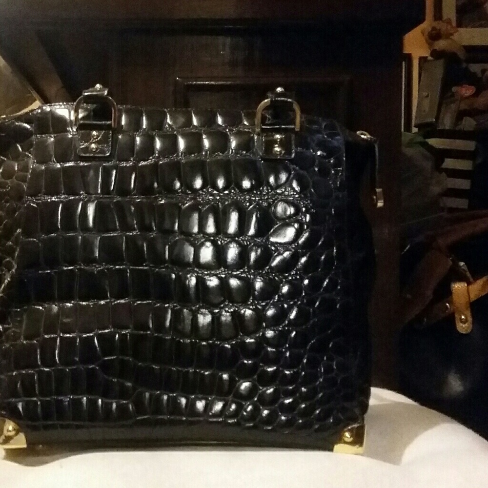 RAFE Black Crocodile Embossed Patent Leather Bag - Picture 2 of 7